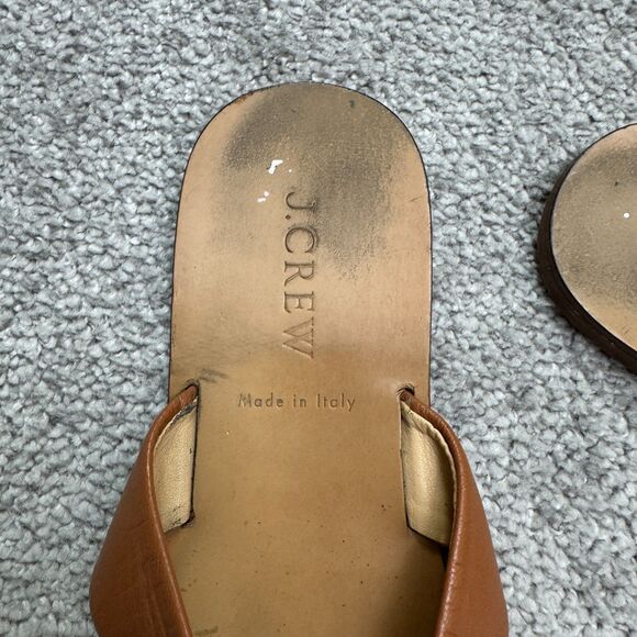 J.Crew Leather Strappy Slip On Flat Sandals Women 8 Brown Casual Boho Minimalist - Picture 6 of 14